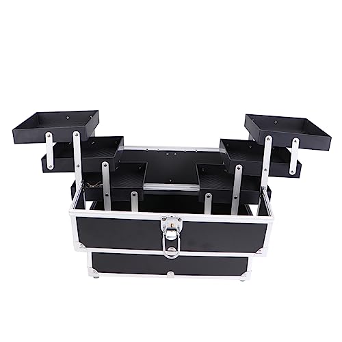 HAPINARY 3stufen Toilettenkoffer Mit Kosmetikbox Organizer Reise-schminkkoffer Fächer Für Make-up Schwarz Abnehmbarer Schultergurt Tragbar Für Unterwegs von HAPINARY