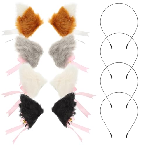 HAPINARY 4 Paar Plüsch Haarspangen Mit Katzenohren Und Schleife Einfach Zu Tragen Für Party Cosplay von HAPINARY