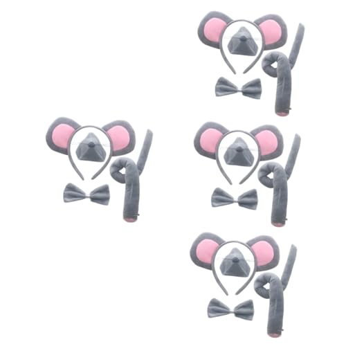 HAPINARY 4 Sätze Cartoon- -stirnband Mauskostüm Mausohren Haarreif Karikatur Aus Kunstpelz -kopfschmuck Nase Kettensäge Hase Kaninchen-cosplay-stirnbänder Panda Stoff Grey von HAPINARY