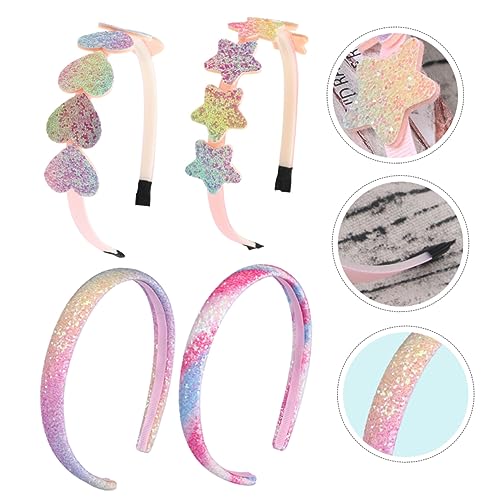HAPINARY 4 Stck Glitzer Stirnband für Mädchen Teiliges Herz Stern Design Farbverlauf Regenbogen Haarschmuck Party Kopfbedeckung Komfortabel und für Kleinkinder und Mädchen von HAPINARY