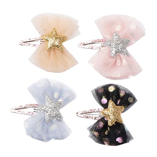 HAPINARY 4 Stück Haarspangen Für Kinder Mit Schleife Und Knoten Glänzende Farben Haarschmuck Mit Sternen Einfach Zu Tragen von HAPINARY
