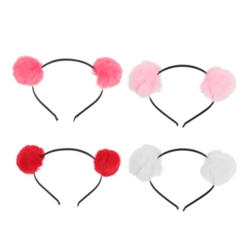 HAPINARY 4 Stück Kopfbedeckung kinder stirnband stirnbänder kinder süße Stirnbänder für Frauen Katzenohren Stirnband Haarband kuscheltier Tiara Stirnband für Kinder Haarball Pufferball von HAPINARY