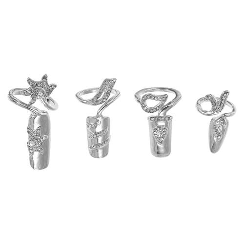 HAPINARY 4 Stück Verstellbare Strass Nagelringe Silber Offene Fingerringe Schmuck Damen Party Alltag Geschenk HAPINARY 4 Stück Verstellbare Strass Nagelringe Silber Offene Fingerringe Schmuck Damen Party Alltag Geschenk von HAPINARY