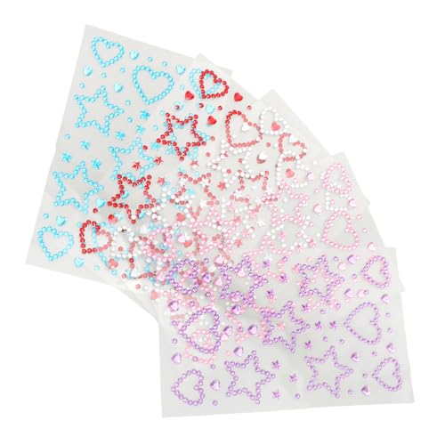 HAPINARY 5 Blätter Selbstklebende Gesichtsrhinestones Sticker Herz Sternförmige Strasssteine mit Starker Klebkraft für Festival Make-up Karneval und Valentinstag Rave Face Gems Dekoration von HAPINARY