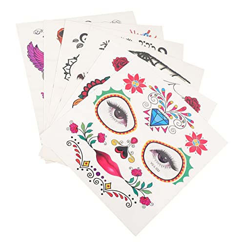 HAPINARY 6blätter Halloween Skull Gesichtstattoos Temporäre Aufkleber Für Partys Kostüme Und Hautfreundlich Für Halloween-dekoration von HAPINARY