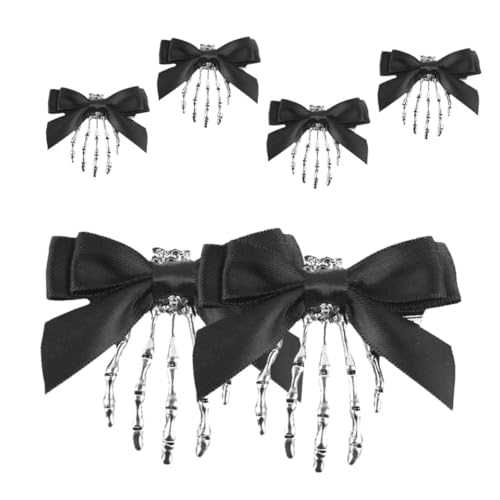HAPINARY 6 Stück Halloween Haarklammern Skelett Hand mit Gothic Schleife Kleine Punk Knochen Haarspangen für Frauen Komfortable Halloween-party Cosplay Accessoires von HAPINARY