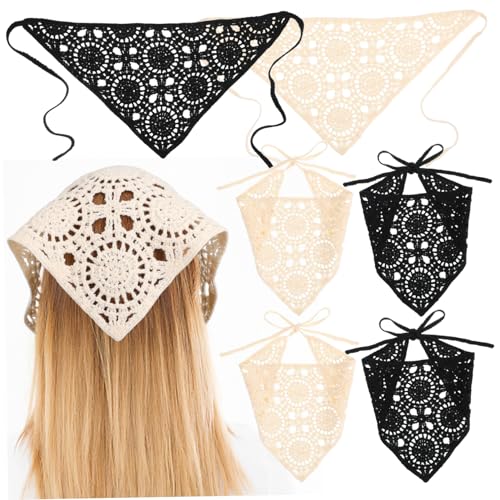 HAPINARY 6 Stück Teiliges Gehäkeltes Dreieckstuch für Damen Atmungsaktives Langlebiges Kopftuch in Beige und Schwarz Vielseitig Tragbar als Haarband und Modisches Accessoire für Alltag und von HAPINARY
