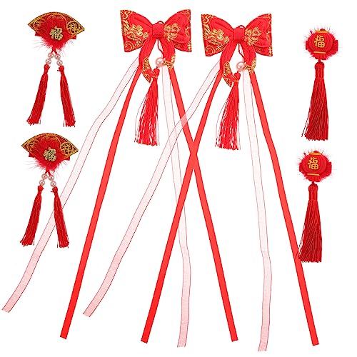 HAPINARY 6St Haarschmuck für das neue Jahr der Kinder Klauenclips für dickes Haar Chinesischer Haarschmuck Tiara Haarspangen Quaste Haarnadel neujahr versorgung Mädchen rot von HAPINARY