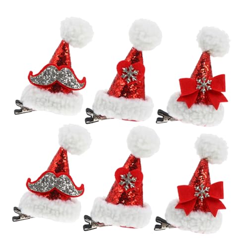 HAPINARY 6st Weihnachtsmütze Haarnadel Weihnachts-cosplay-requisiten Weihnachtshaarzubehör Für Mädchen Weihnachtshaarnadel Clips Mädchen Hut Kind Mini Paillettenhut Stoff Rot von HAPINARY