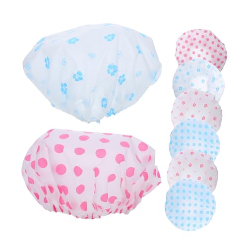 HAPINARY 8 Stück Teiliges Wasserdichte EVA Badekappen mit Elastischem Band Leichte Wiederverwendbare Haarkappen für Damen Herren Spa Küche Reise Haarschützende Badezimmerhaube von HAPINARY