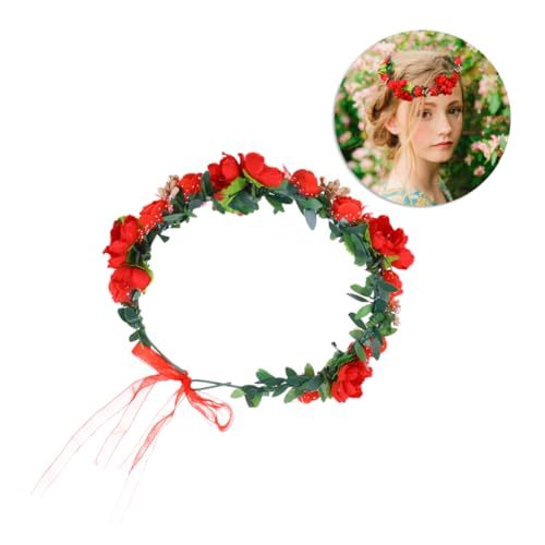 HAPINARY Hochzeit Blumenstirnband Blumenstirnbänder für Mädchen Frauen Blumenkrone Tiara haarschmuck Hochzeit Haarband Brautkopfbedeckung Hochzeitskleid das Foto Urlaub rot von HAPINARY