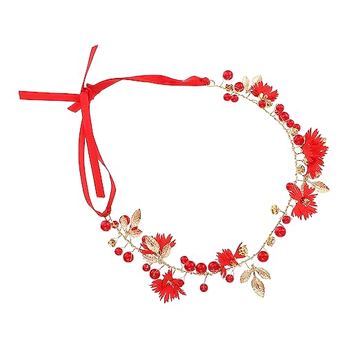 HAPINARY Braut Stirnband 1stk Stirnband Haarlametta Rosa Glitzer Hochzeit Haarband Frauen Kopfschmuck Vintage-haarschmuck Floraler Kopfschmuck Perlen Biegbar Stoff Fee Rot Zubehör Braut von HAPINARY