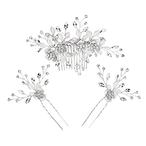 HAPINARY 1stück Eleganter Haarschmuck Silberner Blumenblatt Haarkamm Mit Haarspangen Für Hochzeiten Brautfrisuren Festliche Anlässe Glitzernde Rhinestone Clips Für Damen Und Mädchen von HAPINARY