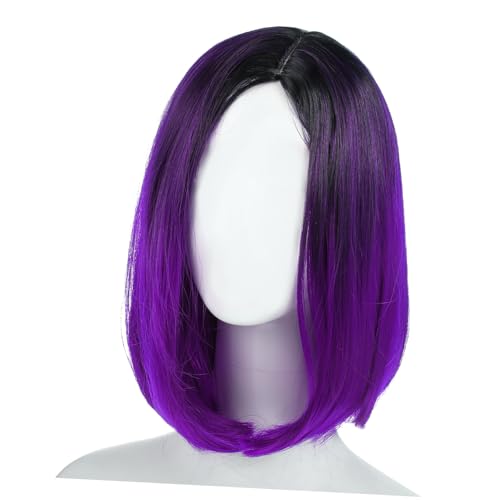 HAPINARY Bob-perücke Damen Farbverlauf Violett Kunsthaar Kurz Glatt Kostüm Alltag Party Cosplay Atmungsaktiv Wiederverwendbar von HAPINARY