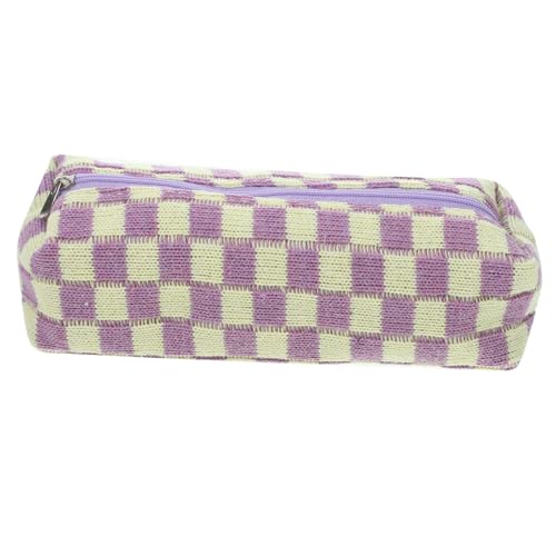 HAPINARY Federmäppchen Im Schachbrettmuster Tasche Für Make-up-Pinsel Kosmetik-Organizer-Tasche Reisekosmetiktasche Süße Make-up-Organizer-etui Einfach Garn Polyester Violett Student von HAPINARY