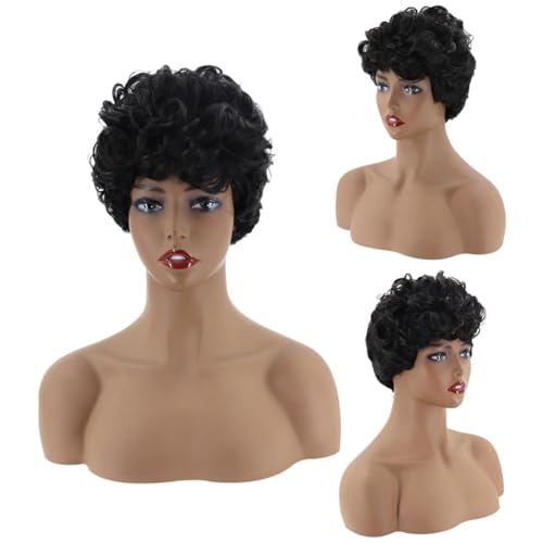 HAPINARY Modische Perücke Kurzes Lockiges Haar Perücke Für Frauen Natürlich Aussehend Schwarz von HAPINARY