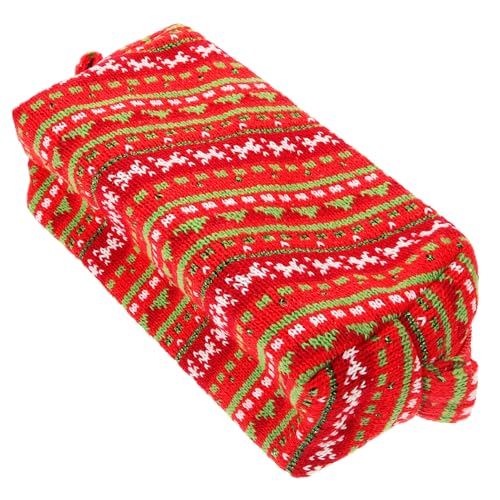 HAPINARY Große Strick-Kosmetiktasche und Stifttasche mit Rotem Grün-Streifenmuster Vielseitige Aufbewahrung für Mädchen Schüler und Reise Geräumige Kulturbeutel für Make-up und Schreibwaren von HAPINARY