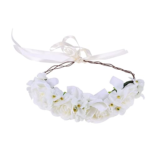 HAPINARY Haargummi Tiara Blumengirlande kopfschmuck Haarband Blumenkranz Stirnband Krone Blumenhaarbänder für die Hochzeit die Blumen Kopfbedeckung große Rose Strand Weiß von HAPINARY