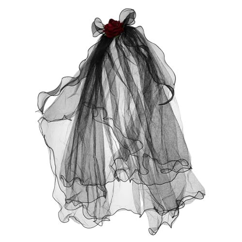 HAPINARY Schwarzer Brautschleier Für Halloween-kostüm Geisterkopfschmuck Mit Rosen-verzierung Gothic-stirnband Für Party-verkleidung Bequeme Haarschmuck Für Damen von HAPINARY