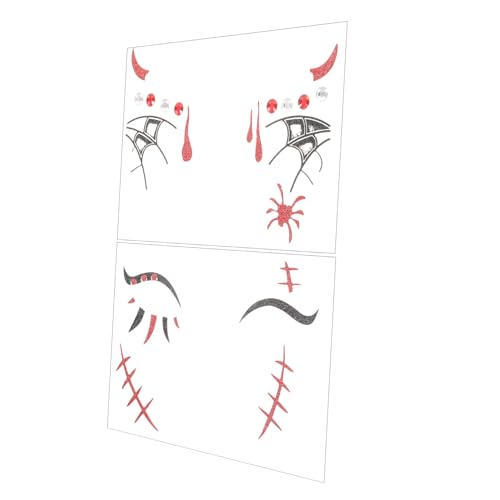 HAPINARY 2blätter Halloween Party Makeup Aufkleber Mit Strass Temporäre Gesichts- Aufkleber Für Halloween Cosplay Und Kostümpartys Für Gruselige Dekorationen Und Spaß von HAPINARY