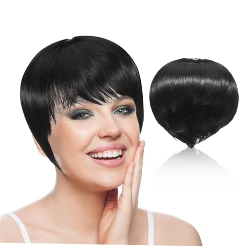 HAPINARY Kurze Schwarze Bob Perücke Damen mit Natürlichem Ponyersatz Atmungsaktive Synthetische Haare Leichter Komfort Vielseitig Stylbar für Alltag Party und Cosplay von HAPINARY