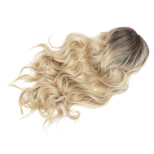 HAPINARY Lange Gewellte Perücke Mit Hitzebeständige Natürliche Lockenperücke Für Frauen Anpassbare Für Verschiedene Anlässe Weiß Braunem Ansatz von HAPINARY