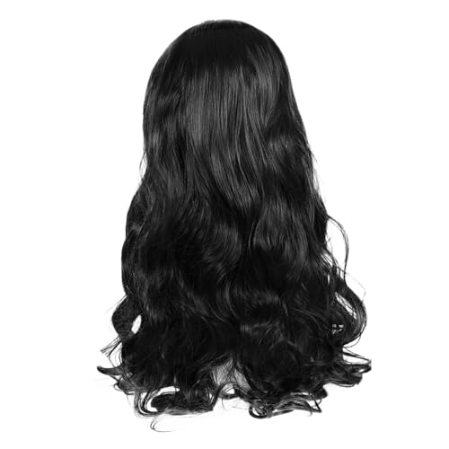 HAPINARY Lange Wellige Perücke mit Mittelscheitel für Frauen Synthetisches Haar Natürliches Aussehen Komfortabel und Pflegeleicht für Party Cosplay und Alltag Schwarz von HAPINARY