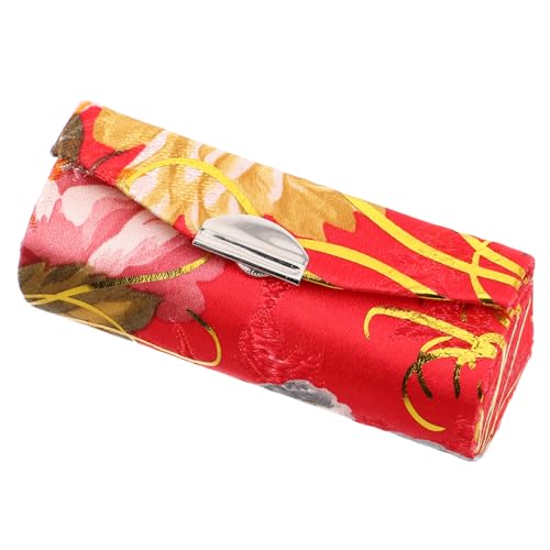 HAPINARY Lippenstifthalter Mit Blumenstickerei Und Spiegel Vintage-Kosmetiktasche Aus Seide Reise-Make-up-Tasche Für Damen Tragbarer Lippenstift-Organizer Rot von HAPINARY