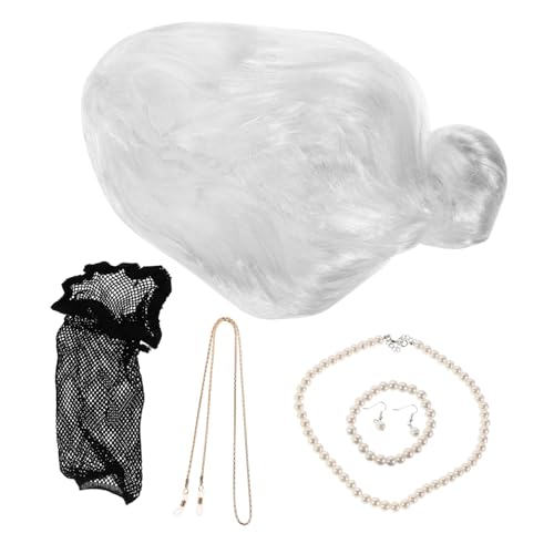 HAPINARY Old Lady Kostüm Perücke Set für Damen Weißes Haar Leichter Verstellbarer Haarschopf Inklusive Brillenkette und Schmuck für Halloween Karneval und Theater HAPINARY Old Lady Kostüm Perücke Set für Damen Weißes Haar Leichter Verstellbarer Haarschopf Inklusive Brillenkette und Schmuck für Halloween Karneval und Theater von HAPINARY