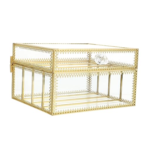 HAPINARY Glas Kosmetik Aufbewahrungsbox Mit Legierung Design Schminktisch Organizer Für Puder Lippenstift Lidschatten Und Schreibtischdekoration Platzsparend Und Ordentlich von HAPINARY