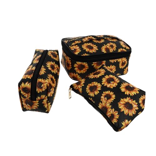 HAPINARY Reise Kosmetiktasche Kulturtasche Blumen Groß Multifunktionaler Lagertasche Make-up-Taschen Für Damen Sonnenblumen Waschen Beutel von HAPINARY