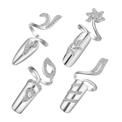 HAPINARY 4stücke Verstellbare Fingernagelringe Mit Strass Für Damen Nageldekoration Aus Legierung Für Maniküre Und Besondere Anlässe Silberfarben von HAPINARY