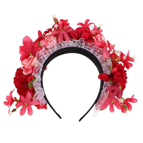 HAPINARY Rote Rosenblüten Blumenkrone Stirnband Für Damen Floraler Haarschmuck Haarband Mit Künstlichen Blumen Für Partys Und Urlaub Leicht Tragbar von HAPINARY