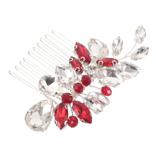 HAPINARY Roter Strass Braut Haarkamm aus sicherem Griff Funkelnde Schmucksteine Vintage Design Stilvolles Haaraccessoire für Hochzeit Brautjungfer Festliche Anlässe Damen Mädchen von HAPINARY