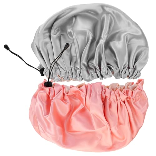 HAPINARY Satin Duschhauben Schlafmütze Damen 2 Stück Atmungsaktiv Badehauben Haarhauben Schutz Leicht Tragbar Für Reisen von HAPINARY