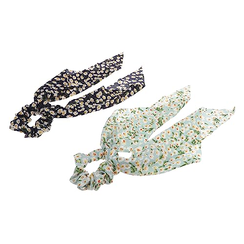 HAPINARY 2stücke Bedruckter Haargummi-schal Chiffon-haarringe Langes Haarseil Haargummi Für Frauen Dame Vielseitig Für Alltag Und Anlässe Modisches Haar-accessoire von HAPINARY