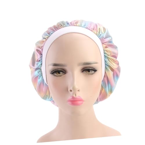 HAPINARY Schlafmütze Für Damen Aus Satinstoff Mit Breiten Seiten Bequeme Kopfbedeckung Zum Schlafen Schützt Haare Und Kopfhaut von HAPINARY