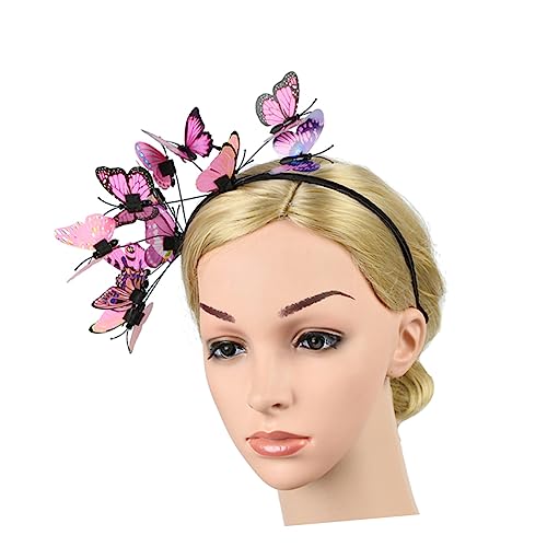 HAPINARY Haargummis Böhmischer Hochzeitskopfschmuck Butterfly Fascinator Stirnband Für Damen Schmetterling Kostüm Krone Schmetterlings-haarbandreifen Reisen Dreidimensional Rosa Kranz von HAPINARY