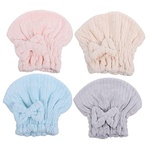 HAPINARY 4stücke Haar Trocknen Handtuch Saugfähig Duschhaube Schnelle Trocknung Turban Kopftuch Für Damen Reisen Fitnessstudio Badewanne von HAPINARY