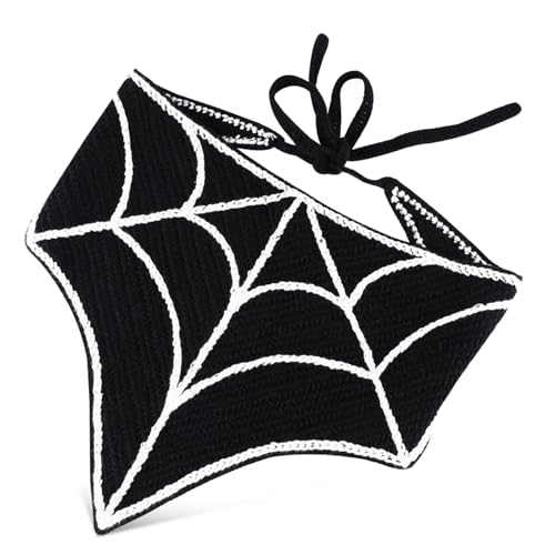 HAPINARY Schwarzes Halloween Bandana mit Spinnennetz Verstellbares Dreieckstuch Häkel Stirnband Dekoratives Haarband Atmungsaktiv und Komfortabel für Damen Vielseitig Tragbar von HAPINARY