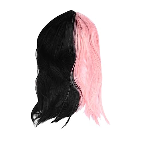 HAPINARY Halb Schwarze Halb Rosa Perücke Farbverlaufsperücke Kunsthaarperücken Schwarze Und Rosa Perücken Für Damen von HAPINARY