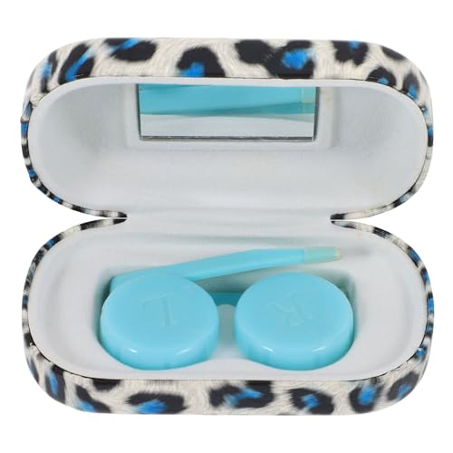 HAPINARY Tragbarer Kontaktlinsenbehälter Leopardmuster PU Blau Kompakt Leicht Hygienisch Sicher Reise für Frauen Praktische Aufbewahrungsbox von HAPINARY