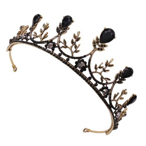 HAPINARY Vintage Braut Tiara Krone Haarschmuck mit Schwarzem Barock Design Funkelnde Strasssteine Kopfbedeckung für Hochzeit Geburtstag Show und Fotografie von HAPINARY