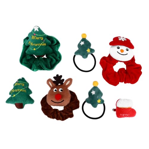 HAPINARY Weihnachts Haargummi Haarseile Haarringe 7 Stück Elastisch Weich Cartoon Weihnachtsmotive Klassisch Rot Grün Kinder Haarschmuck für Alltag und Festliche Anlässe Polyester von HAPINARY