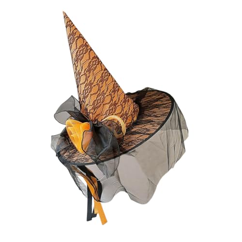 HAPINARY Zaubererhut Für Damen Halloween Mit Blumendekor Weichem Schlauch Große Krempe Cosplay Party Kostümzubehör Hexenhut Orange Feiern Anzieh-outfits von HAPINARY
