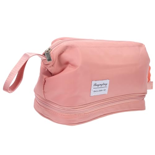 HAPINARY Zweilagige Kosmetiktasche Reise-Kosmetiktasche Grosse Kapazität Toilettenartikel-Organizer Reise-Aufbewahrungstasche Bilden Tragbar Rosa Container Oxford Fräulein von HAPINARY