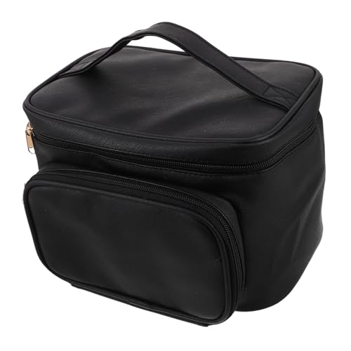HAPINARY wasserdichte Damen Kosmetiktasche Großer Reise-Organizer mit Reißverschluss Pu-Material Leicht Kompakt Geräumig für Make-up und Hautpflege Unterwegs Schwarzer Kulturbeutel von HAPINARY