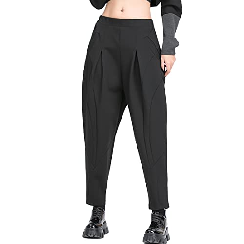 Damen Hosen Haremshose Hüfthose Hohe Elastische Taille Schwarz Lange Japanische Haremshose Loose Fit Hose Fashion Tide Frühling Herbst Streetwear von HAPPECA