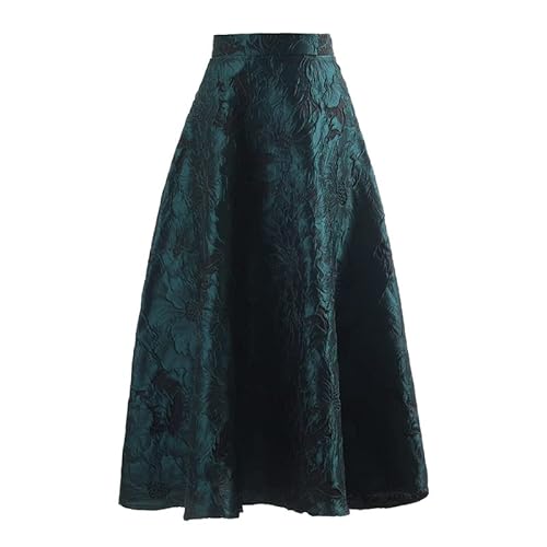 Damen Röcke Hohe Taille Schwarz Blau Jacquard Lang Jahrgang EINE Linie Halber Körper Rock Mode Frühling Herbst von HAPPECA