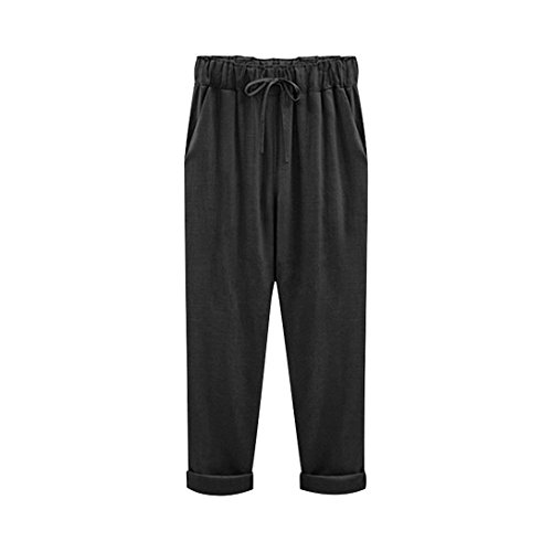 HAPPECA Damen Freizeithose Elegant High Waist Leinen Lockere Hosen Pants Casual Streetwear Jogginghose Große Größe Harem Hosen Breites Bein mit Taschen von HAPPECA